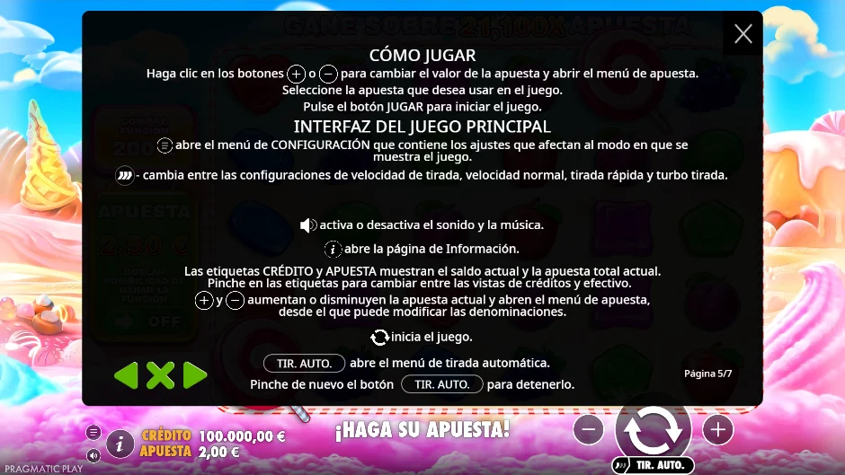 Sweet Bonanza — pantalla de cómo jugar