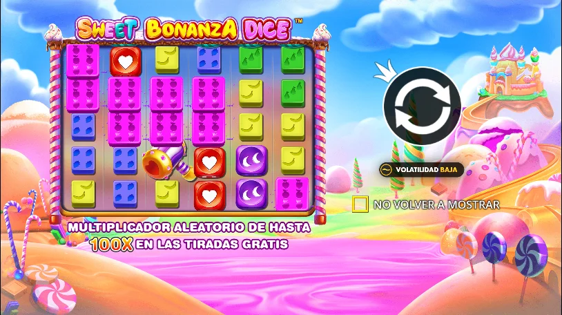 Sweet Bonanza Dice — pantalla de inicio con símbolos de dados