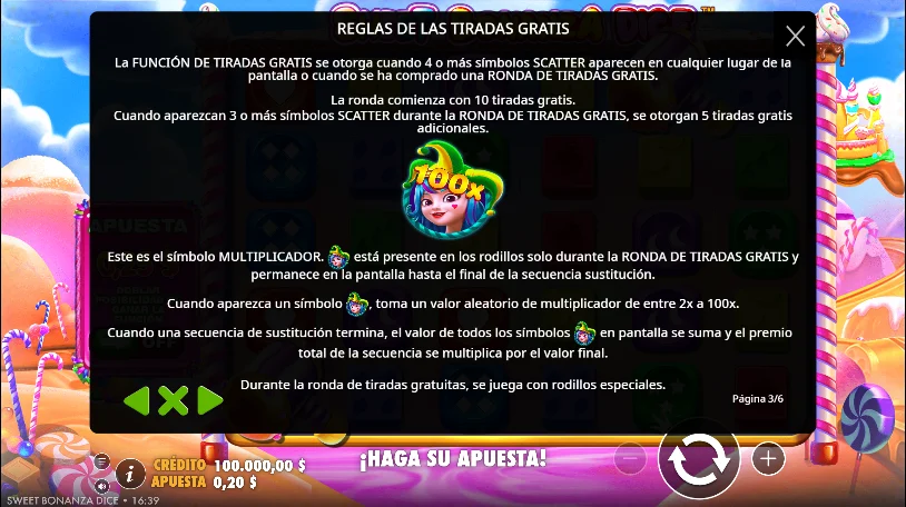 Sweet Bonanza Dice — reglas de las tiradas gratis